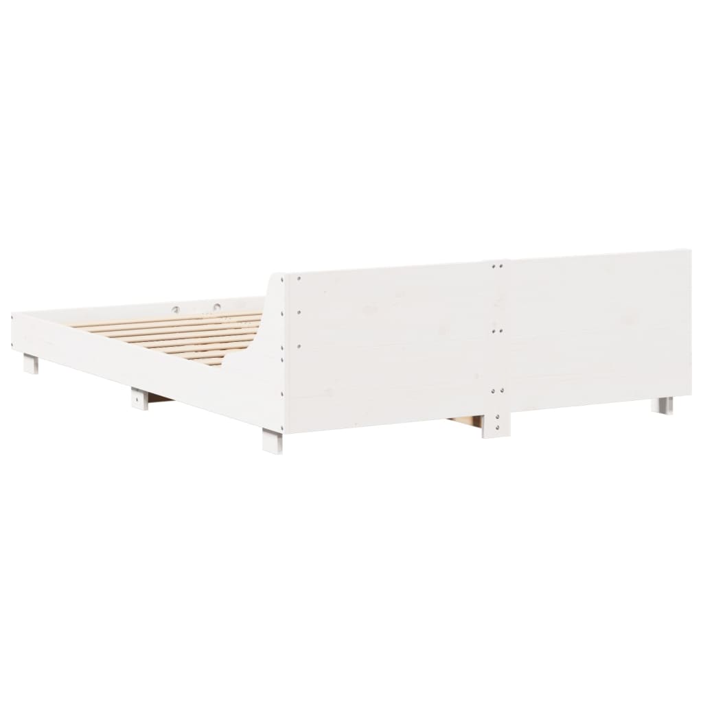 Bed Frame without Mattress White 150x200 cm King Size Solid Wood Pine
